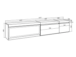 Móvel de TV, 237x35x45cm, TV de grande formato, Lareira eléctrica XXL, Suspensos, Carvahlo e preto