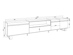Móvel de TV, 288x35x57cm, TV de grande formato, Design industrial, Branco e Carvalho soft