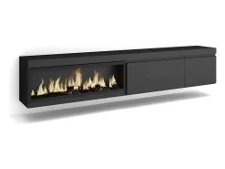 Móvel de TV, 237x35x45cm, TV de grande formato, Lareira eléctrica XXL, Suspensos, Preto