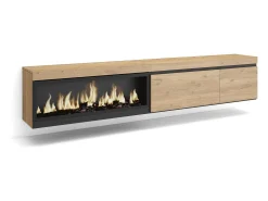 Móvel de TV, 237x35x45cm, TV de grande formato, Lareira eléctrica XXL, Suspensos, Carvalho