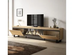 Móvel de TV, 267x35x57cm, TV de grande formato, Lareira eléctrica XXL, Design industrial, Carvalho