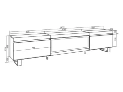 Móvel de TV, 267x35x57cm, TV de grande formato, Lareira eléctrica XXL, Design industrial, Carvahlo e preto