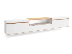 Móvel de TV, 288x35x45cm, TV de grande formato, Suspensos, Branco e Carvalho soft