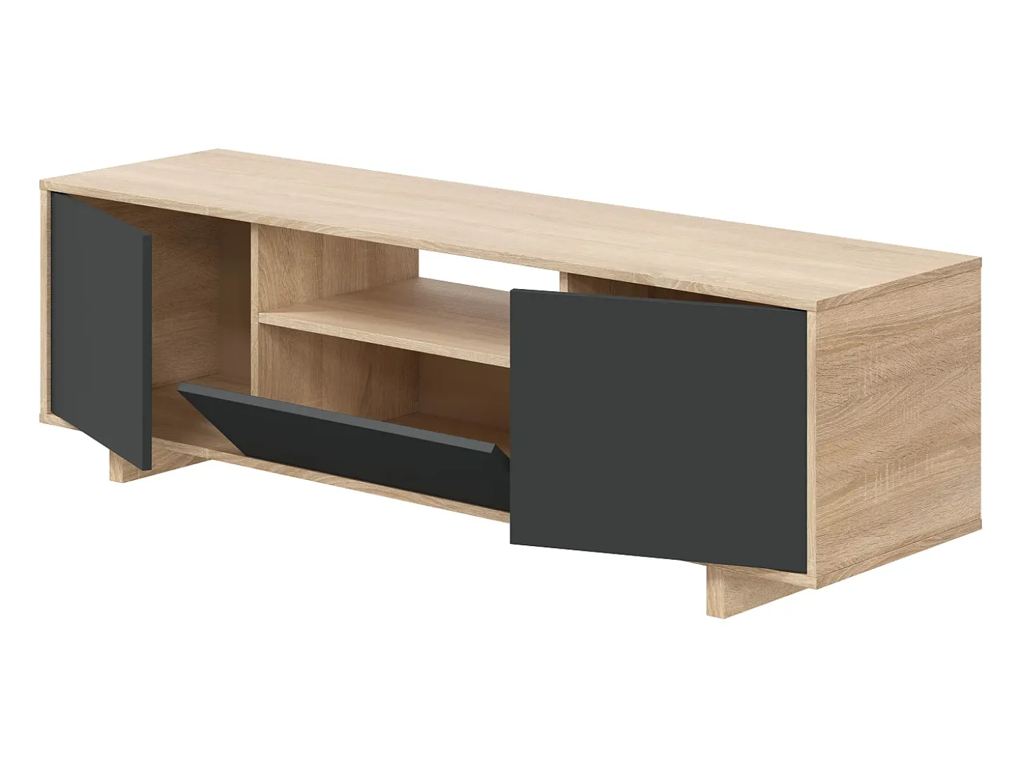 Móvel de TV Zaida 3 Portas Cor Carvalho e Cinza, 150 x 41 cm