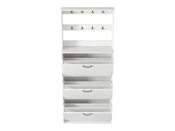 Móvel para sapatos 70×25×165 cm - com 8 ganchos - com 3 portas - painel de partículas - branco