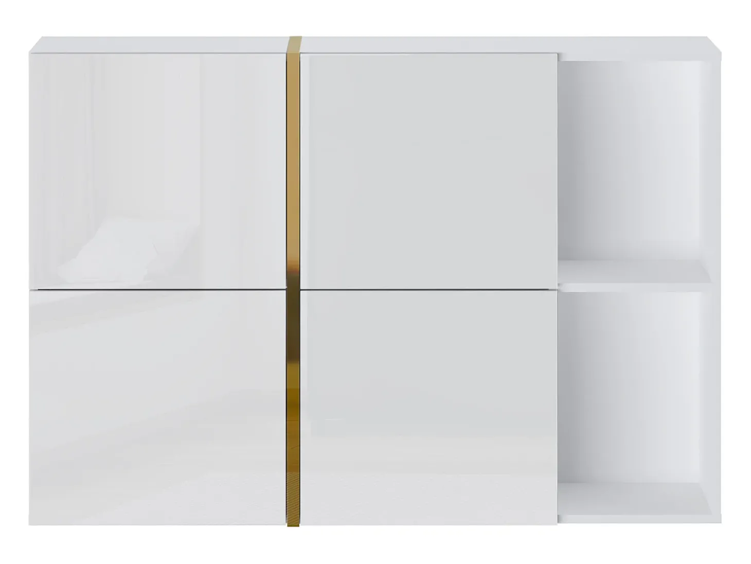 Móvel para sapatos com 4 compartimentos rebatíveis e 2 nichos - Branco e dourado - MARZIALO