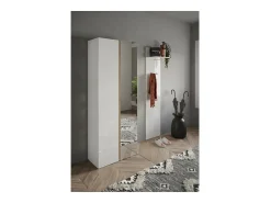 Móvel para sapatos com 8 prateleiras ajustáveis, coleção KEY, nas cores branco brilhante laqueado e carvalho cadiz.