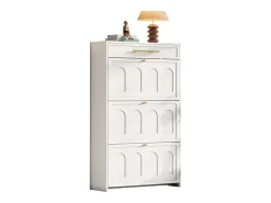 Móvel para sapatos moderno 70x25x123,5 cm - 3 portas basculantes e 1 gaveta - 6 prateleiras - MDF - Branco