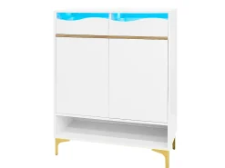 Móvel para sapatos moderno 80x35x105cm - com LED - 2 gavetas e 2 portas - branco
