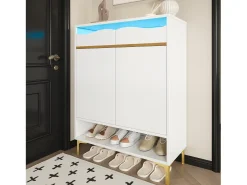 Móvel para sapatos moderno 80x35x105cm - com LED - 2 gavetas e 2 portas - branco
