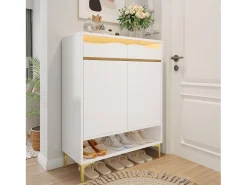 Móvel para sapatos moderno 80x35x105cm - com LED - 2 gavetas e 2 portas - branco