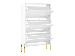 Móvel para sapatos moderno 73x24x120 cm - 3 portas - Prateleira de sapatos de 6 níveis - pés dourados - MDF - branco