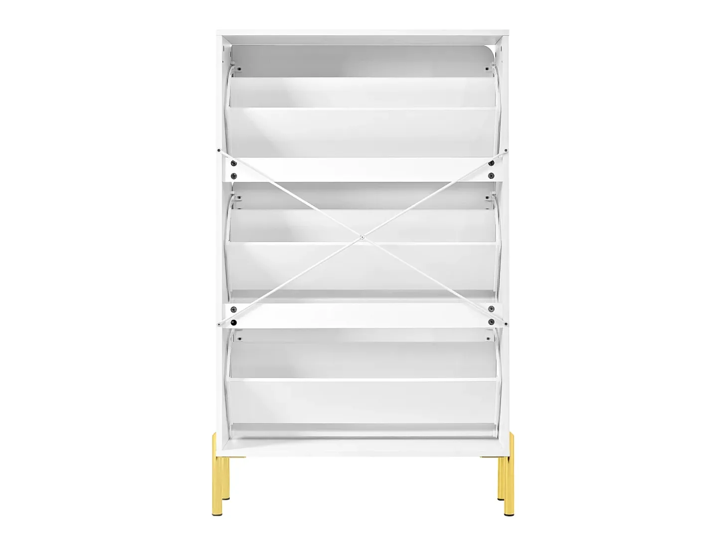 Móvel para sapatos moderno 73x24x120 cm - 3 portas - Prateleira de sapatos de 6 níveis - pés dourados - MDF - branco