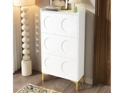 Móvel para sapatos moderno 63x24x120 cm - 3 níveis de armazenamento - Pés de metal - MDF - Branco
