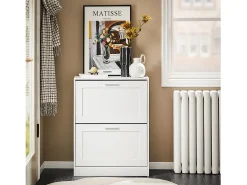Móvel para sapatos moderno com 2 portas basculantes, Branco, 60x25x80cm, FSR137-W