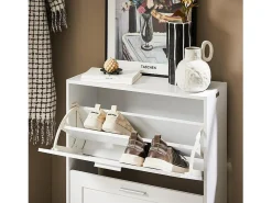 Móvel para sapatos moderno com 2 portas basculantes, Branco, 60x25x80cm, FSR137-W