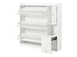 Móvel para sapatos multifuncional 119x24x122 cm - com 3 gavetas dobráveis - com banco dobrável - com uma porta - branco