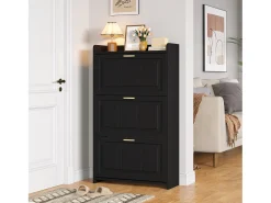 Móvel para sapatos 70x24x120 cm - 3 portas basculantes - 6 compartimentos - MDF e painéis de partículas - Preto