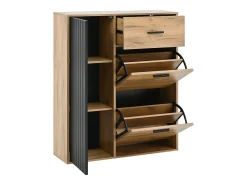 Móvel para sapatos 80x24x95.5 cm - com 2 portas basculantes - com 1 gaveta e 1 porta - Natural + Preto