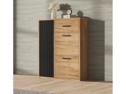 Móvel para sapatos 80x24x95.5 cm - com 2 portas basculantes - com 1 gaveta e 1 porta - Natural + Preto