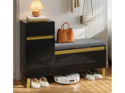 Móvel para sapatos 120x35x85 cm - 1 gaveta e 3 portas - com banco de sapatos acolchoado - Preto