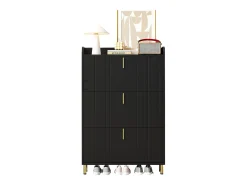 Móvel para sapatos 80x23,5x123,5 cm - 3 portas - 6 compartimentos - Altura ajustável - MDF - Preto