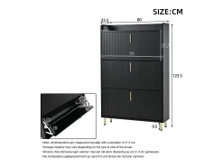 Móvel para sapatos 80x23,5x123,5 cm - 3 portas - 6 compartimentos - Altura ajustável - MDF - Preto