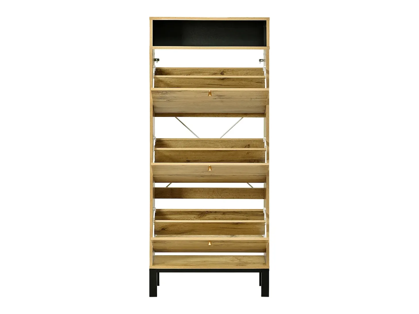 Móvel para sapatos 63x24x147 cm - 3 portas e várias prateleiras - acabamento madeira - MDF - natural