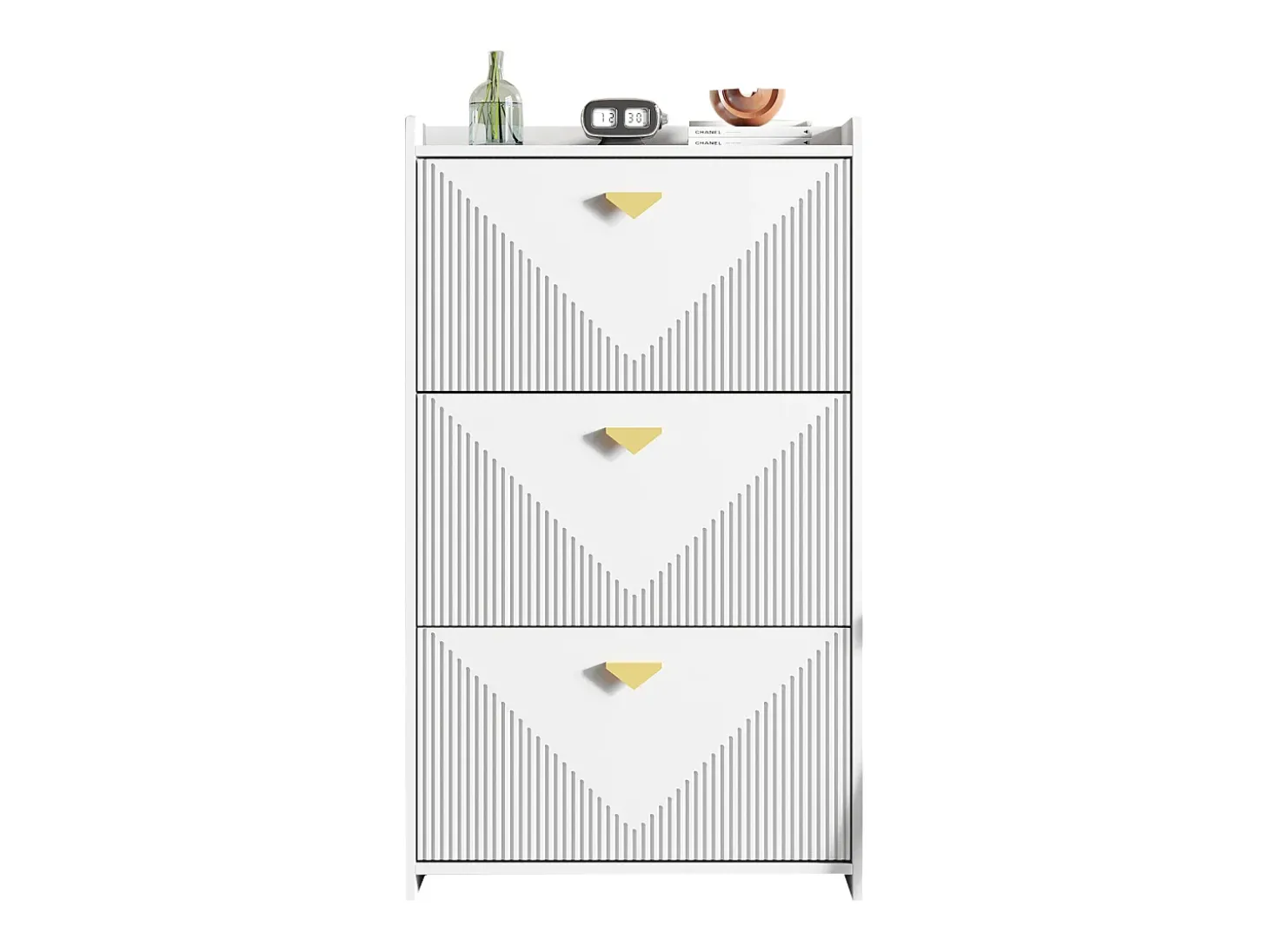 Móvel para sapatos 70x30x120 cm - 3 portas basculantes - 6 compartimentos de armazenamento - MDF - Branco