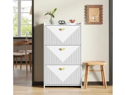 Móvel para sapatos 70x30x120 cm - 3 portas basculantes - 6 compartimentos de armazenamento - MDF - Branco