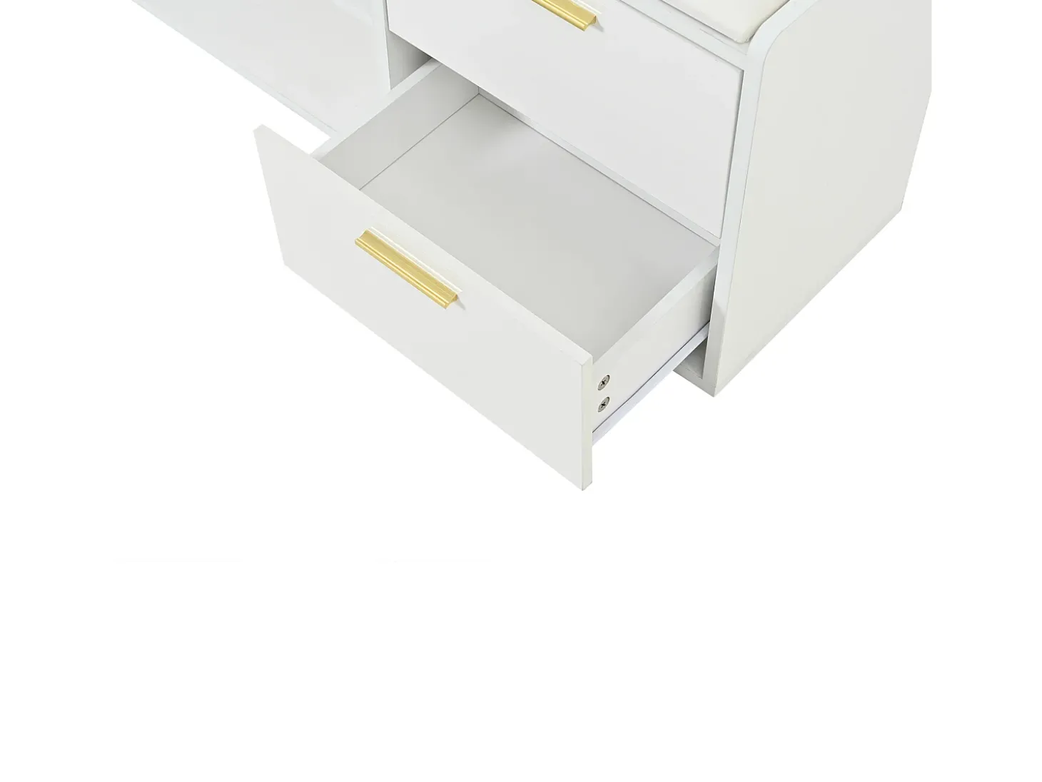 Móvel para sapatos 128x30x68 cm - com 2 gavetas e 1 porta - com banco para calçado - Acabamento brilhante - Branco