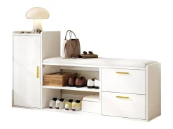Móvel para sapatos 128x30x68 cm - com 2 gavetas e 1 porta - com banco para calçado - Acabamento brilhante - Branco