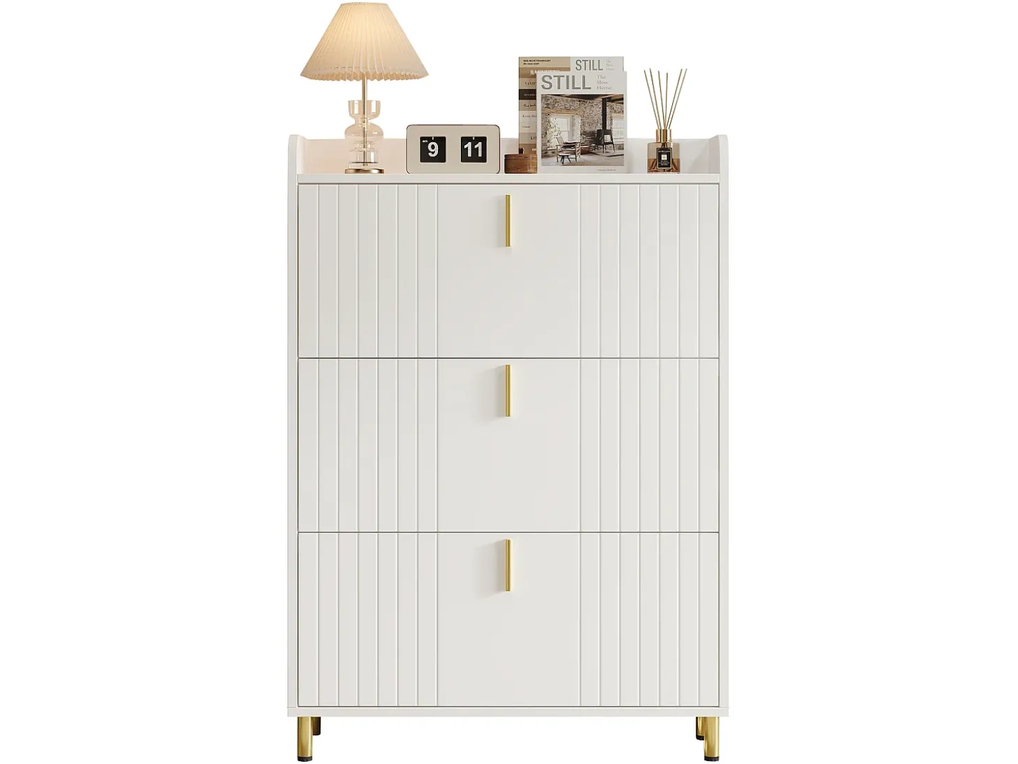 Móvel para sapatos 80x23,5x123,5 cm - com 3 portas basculantes - com 6 compartimentos ajustáveis - branco