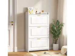 Móvel para sapatos 70x24x120 cm - 3 portas basculantes - 6 compartimentos - MDF e painéis de partículas - Branco