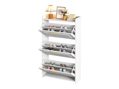 Móvel para sapatos 70x24x120 cm - 3 portas basculantes - 6 compartimentos - MDF e painéis de partículas - Branco