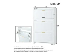 Móvel para sapatos 70x24x120 cm - 3 portas basculantes - 6 compartimentos - MDF e painéis de partículas - Branco
