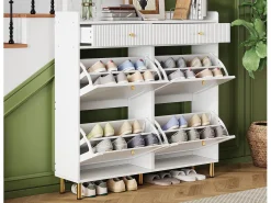 Móvel para sapatos 106.5x25x105.5cm - con 4 portas basculantes e 2 gavetas - branco