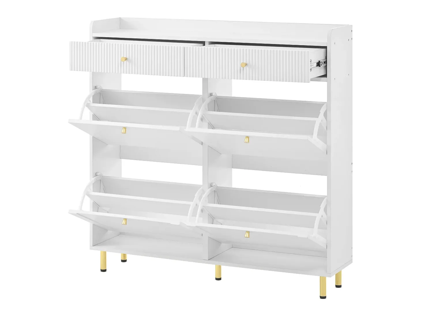 Móvel para sapatos 106.5x25x105.5cm - con 4 portas basculantes e 2 gavetas - branco