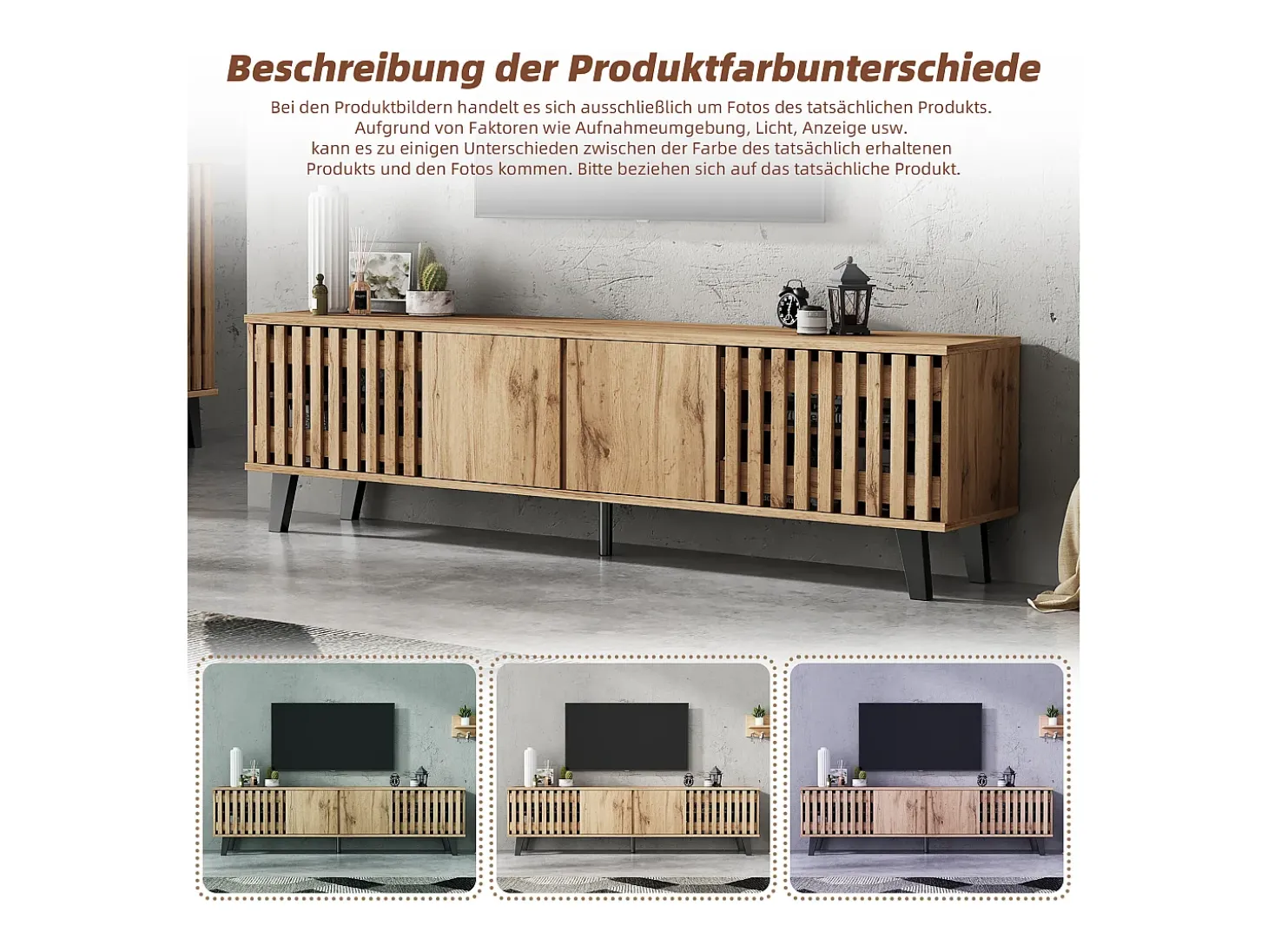 Móvel para TV - 180 x 40 x 55 cm - com 4 portas - para TVs de 70 polegadas - aglomerado - natural