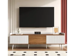 Móvel para TV 160×39×49,5 cm - 3 portas - Acabamento madeirado - MDF + Painel de partículas - Branco + Natural