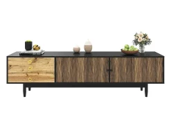 Móvel para TV 180×38×50 cm - 2 portas e 3 gavetas - MDF + painel de partículas - Preto + Natural