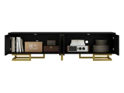 Móvel para TV 160×38×44,5 cm - 4 portas - Puxadores e pés dourados - Painel de partículas - preto