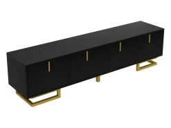 Móvel para TV 160×38×44,5 cm - 4 portas - Puxadores e pés dourados - Painel de partículas - preto