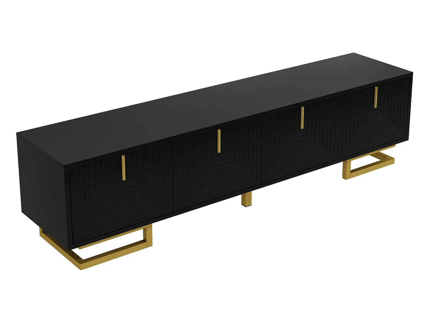 Móvel para TV 160×38×44,5 cm - 4 portas - Puxadores e pés dourados - Painel de partículas - preto