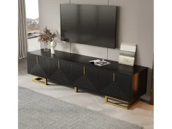 Móvel para TV 160×38×44,5 cm - 4 portas - Puxadores e pés dourados - Painel de partículas - preto