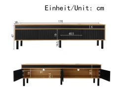Móvel para TV 170×38×47,7 cm - 3 portas - MDF + painel de partículas - natural + preto