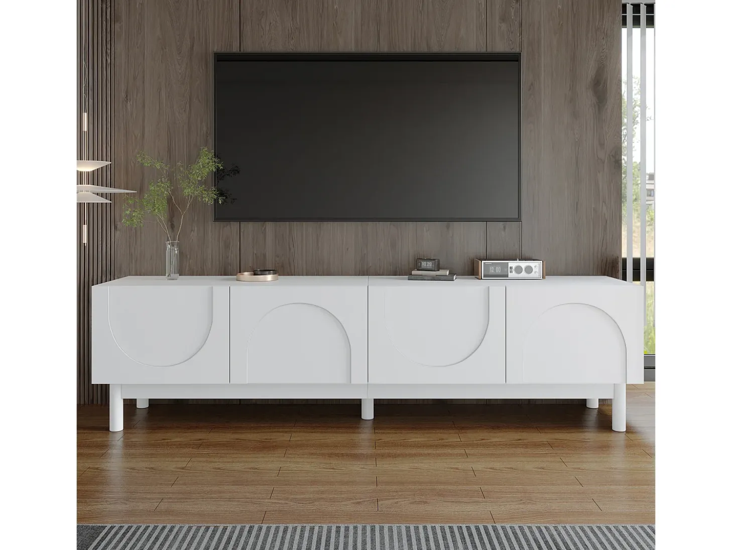 Móvel para TV 169×34×45,5 cm - 4 portas - pés em madeira maciça - painel de partículas - branco