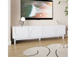 Móvel para TV 169×34×45,5 cm - 4 portas - pés em madeira maciça - painel de partículas - branco