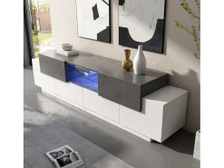 Móvel para TV 180×40×45 cm - com iluminação LED - com 2 gavetas e 4 portas - para TVs de 80/75/70/65/55 polegadas - branco/cinza