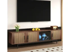 Móvel para TV 200 cm - com LED e porta de vidro - MDF e painel de partículas - Natural